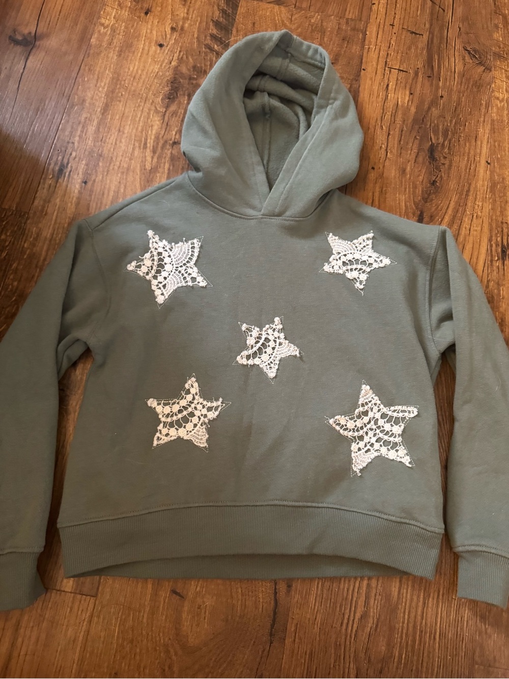 BKE Olive Green Hooded Sweater with White Lace Stars